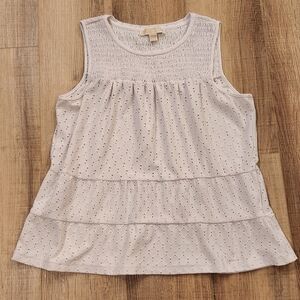 Michael Kors Eyelet Lace Sleeveless Peplum Top Women’s Medium White Smocked Tier